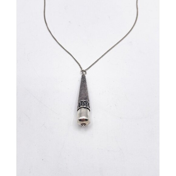 Vintage Sterling Silver Cone Pendant Necklace Pearl Drop Boho Artisan 925 - Picture 2 of 5